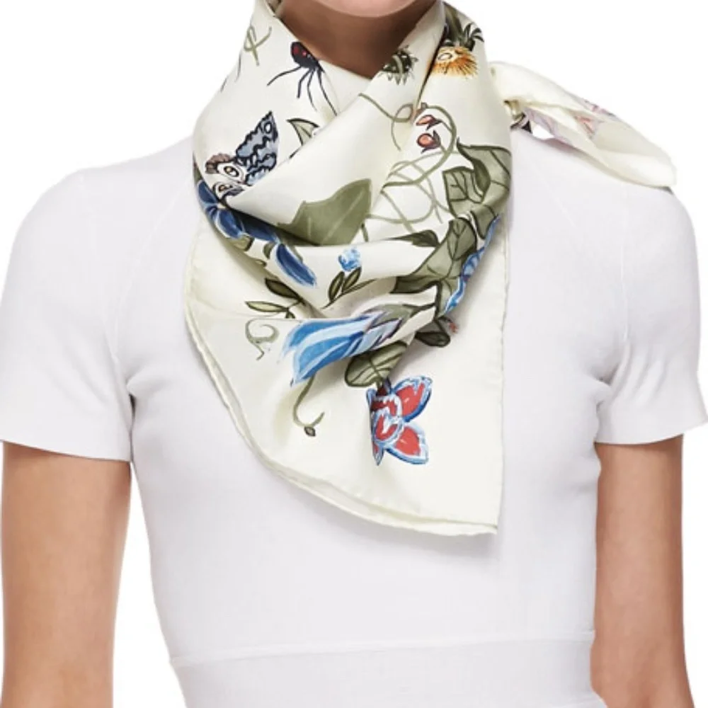 Display #1 Gucci Scarf Flora 3 Print Kris Knight Silk Wrap Scarf NWT